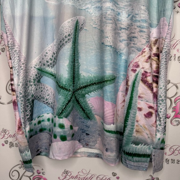 Model France beach scene tshirt starfish ocean bling diamond details sparkly y2k - Picture 4 of 15